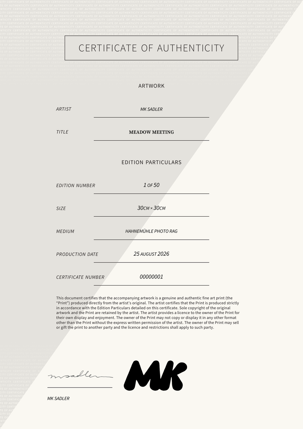 Meadow Meeting — Certificate of Authenticity