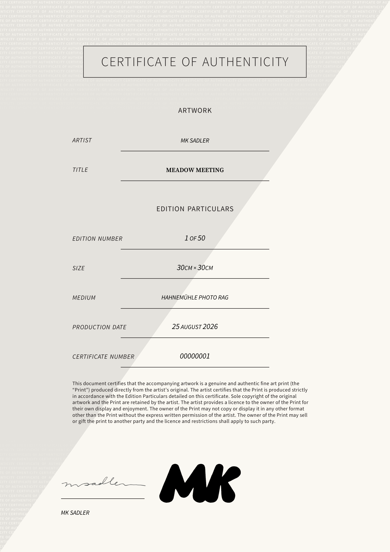 Meadow Meeting — Certificate of Authenticity